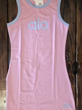 ALO Yoga Pink Mini Dress with Light Blue Trim S-2XL
